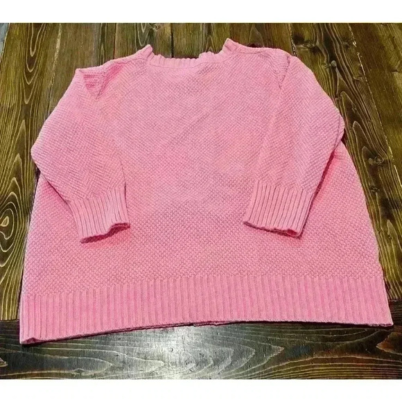 LL Bean Textured Knit Sweater Sx XL Buttons 100% Cotton Pink 3/4 Sleeves - Picture 4 of 9